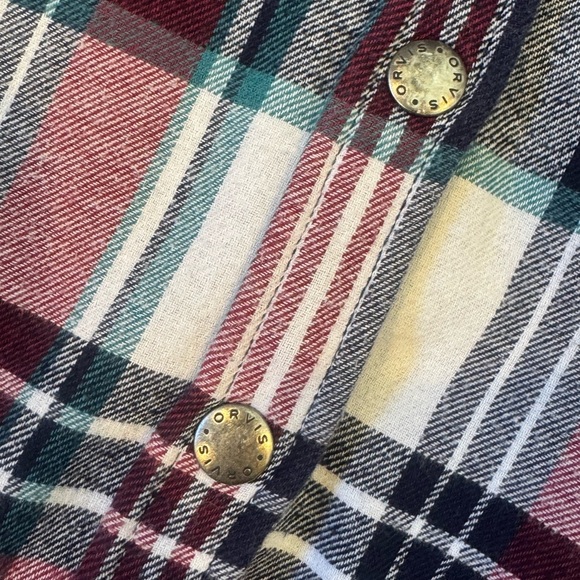 Orvis Classic Multicolor Striped Shirt lined fleece red blue size large button - Picture 2 of 4